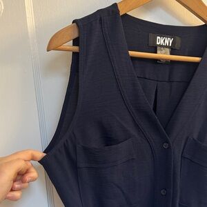 DKNY Sleeveless Button-Down Belted Dress